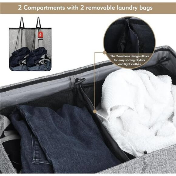 Large Double Laundry Hamper with Lid Removable Bags for Bedroom Bathroom - Picture 5 of 8